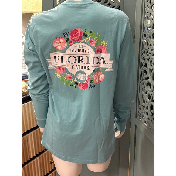 New FLORIDA GATORS Champion Women's Floral Aqua Blue L/S Logo Pocket T-Shirt M - Picture 1 of 6